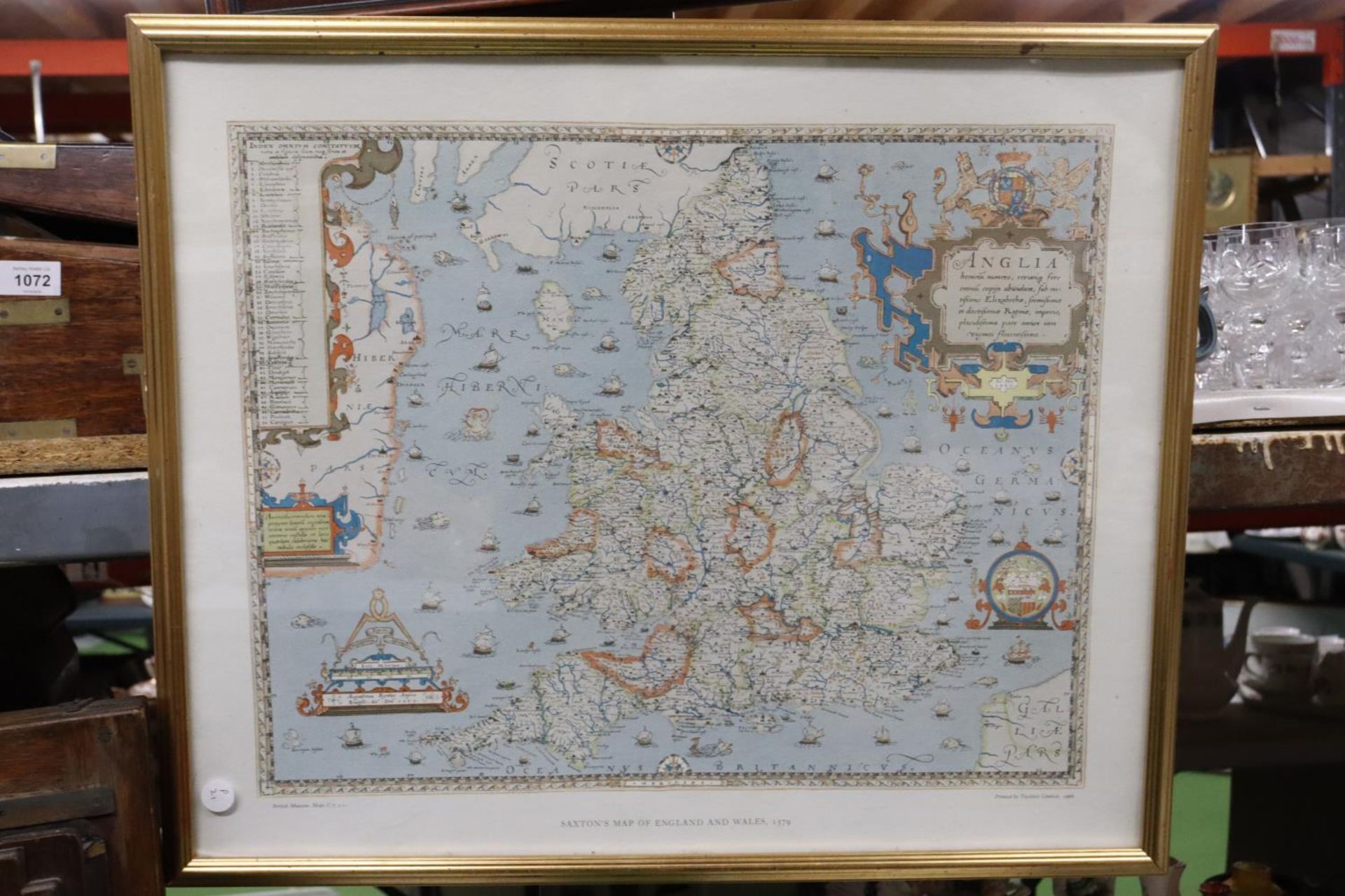 TWO FRAMED MAPS, ONE OF SHROPSHIRE 1879-1899, THE OTHER A PRINT OF SAXTON'S MAP OF ENGLAND AND - Image 3 of 5