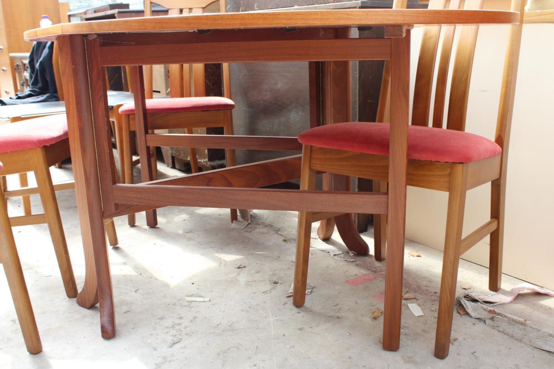 A RETRO TEAK GATE-LEG DINING TABLE AND 4 CHAIRS, 63" X 36" OPENED - Image 5 of 5