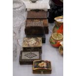 EIGHT VINTAGE BOXES TO INCLUDE WOODEN, INDIAN STYLE, CARVED, ETC