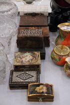 EIGHT VINTAGE BOXES TO INCLUDE WOODEN, INDIAN STYLE, CARVED, ETC