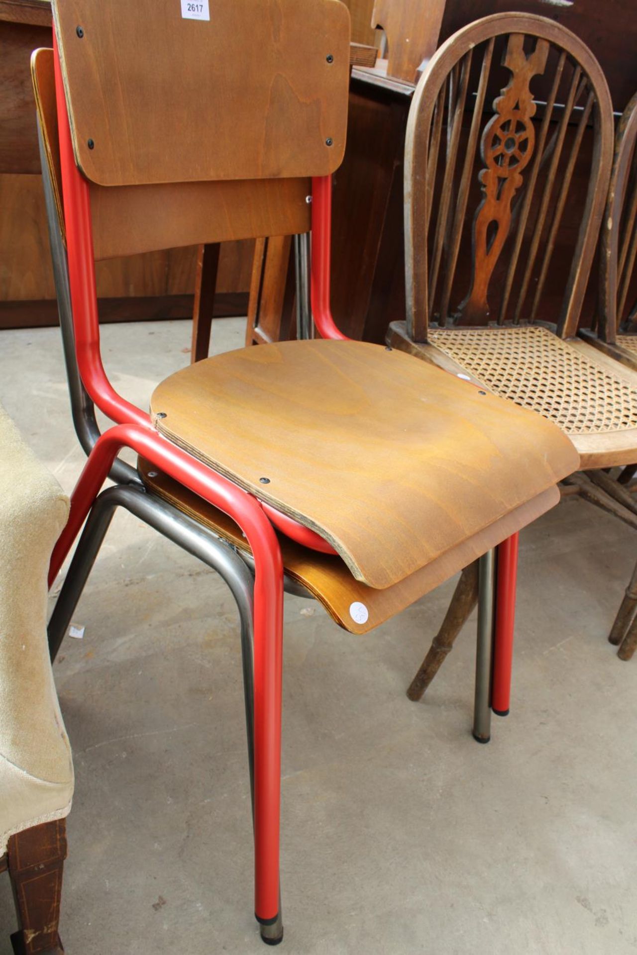 A PAIR OF TUBULAR METAL BENTWOOD STACKING CHAIRS - Image 2 of 2