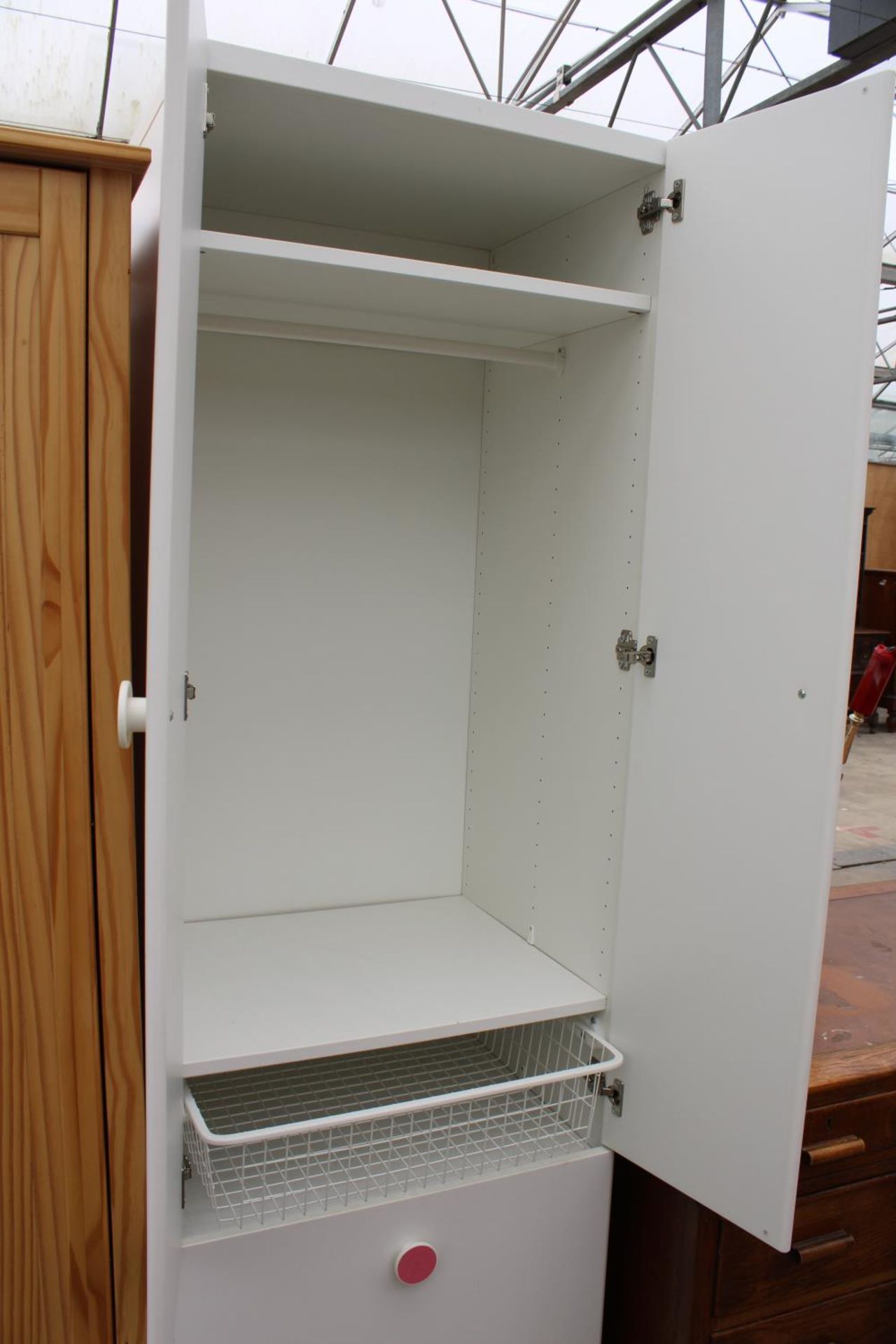 A MODERN WHITE TWO DRAWER WARDROBE WITH TWO DRAWERS TO BASE, 23" WIDE - Image 2 of 2