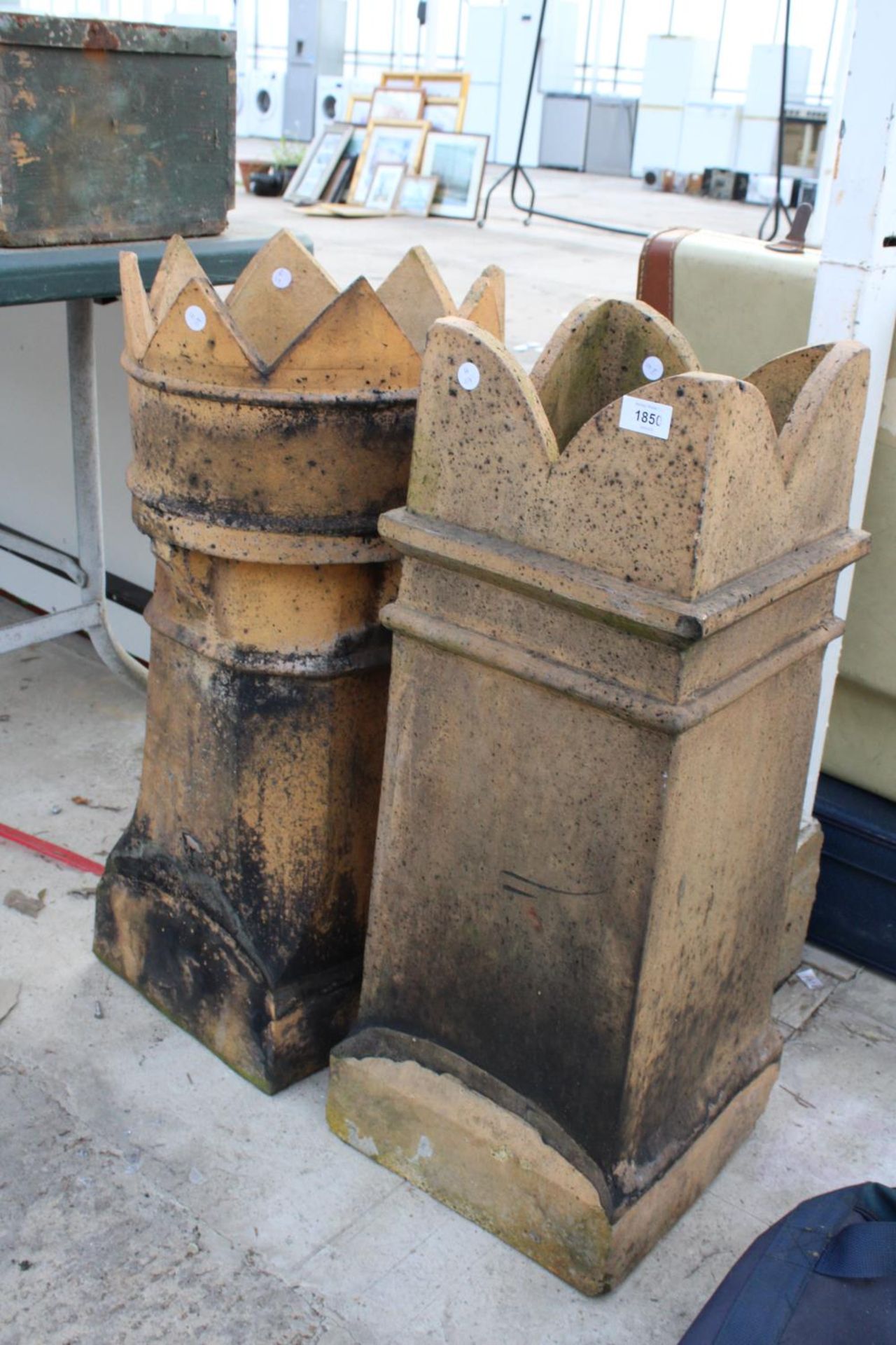 TWO VINTAGE CHIMNEY POTS TO INCLUDE AN EIGHT POINT CROWN AND A BISHOP EXAMPLE - Image 2 of 2