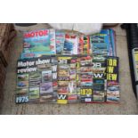 A LARGE COLLECTION OF VINTAGE MOTOR MAGAZINES TO INCLUDE THE DAILY MAIL MOTOR SHOW REVIEW ETC