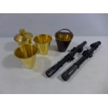 TWO WEBLEY 4 X 15 TELESCOPIC SIGHTS AND SPIRIT FLASK WITH CUPS