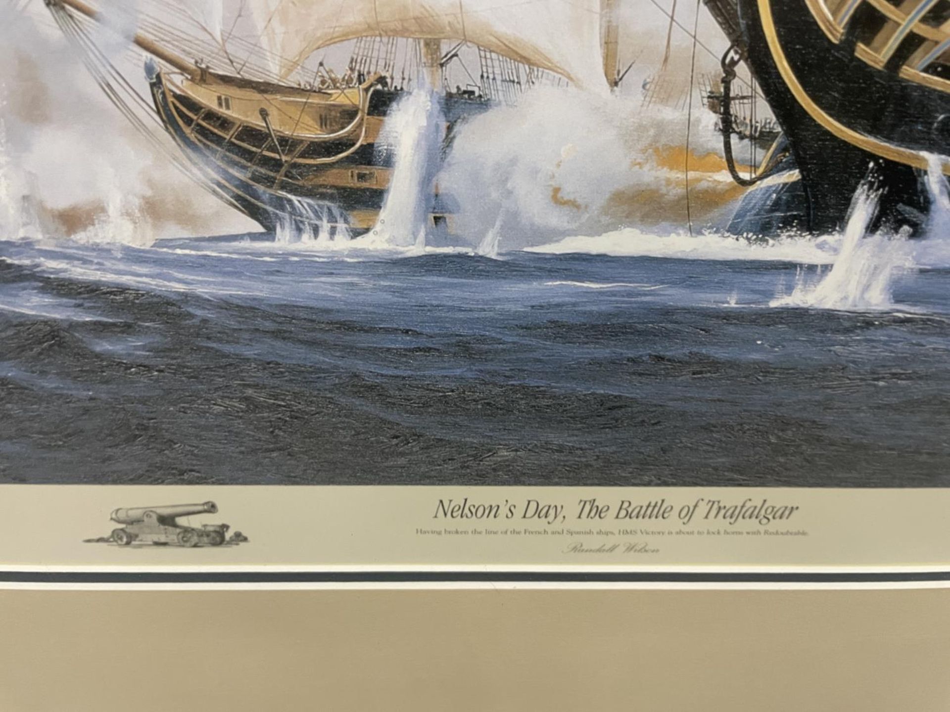 A FRAMED COLOUR SIGNED LIMITED EDITION 672/1150 PRINT OF 'NELSONS DAY, THE BATTLE OF TRAFALGAR' BY - Image 3 of 3
