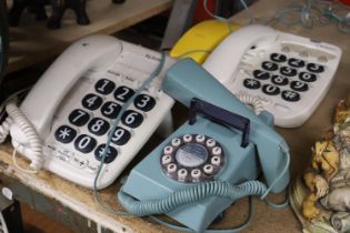 TWO RETRO PHONES PLUS TWO B. T. BIG BUTTON PHONES