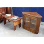 A GORDON WARR CONTRASTING HARDWOOD COFFEE TABLE AND AN OAK CORNER CABINET
