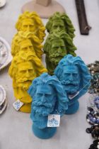 SEVEN FLOCK BUSTS IN DIFFERENT COLOURS APPROXIMATELY - 17CM