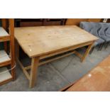 A MODERN PINE KITCHEN TABLE WITH SINGLE DRAWER, 71" X 31"