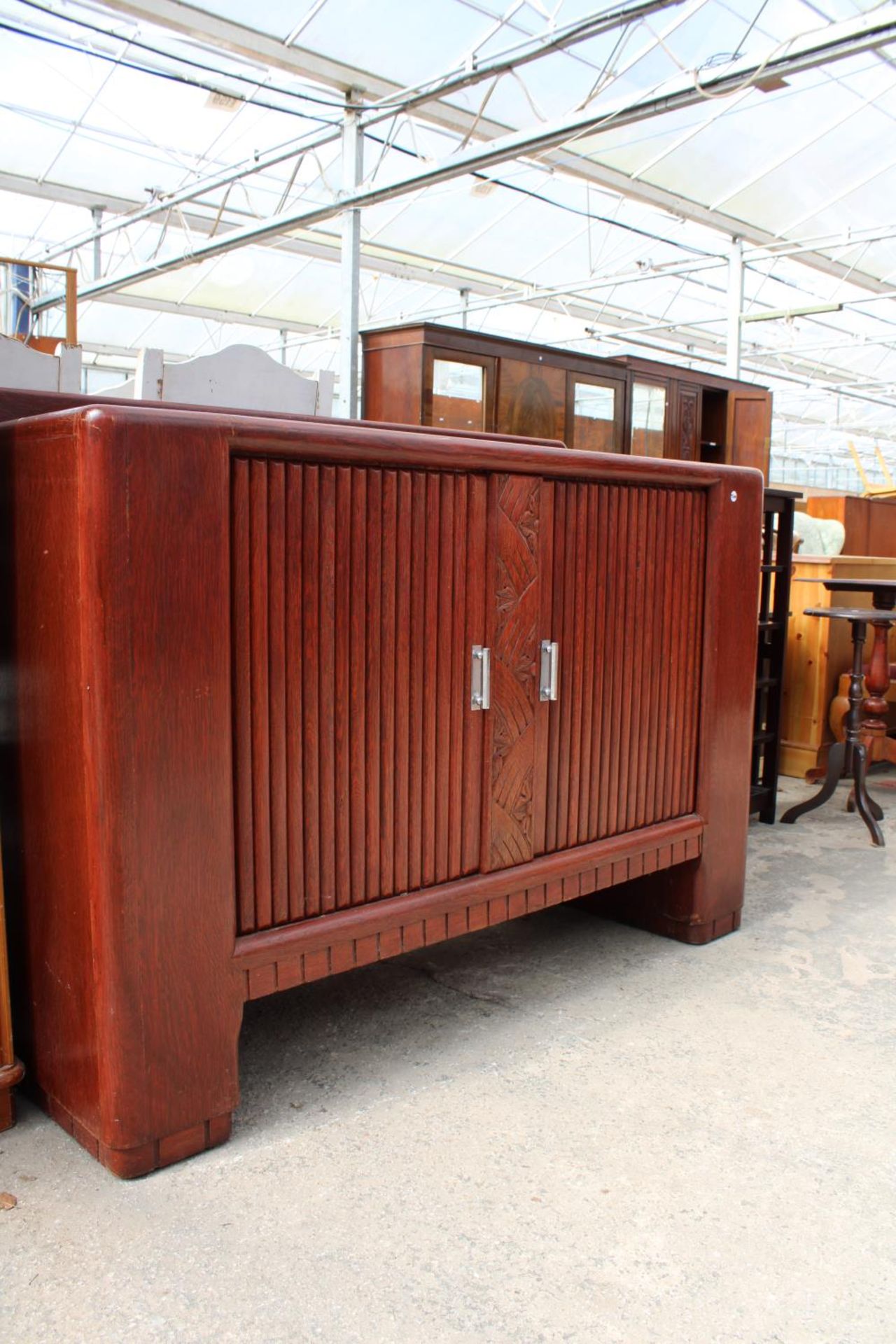 A MID 20TH CENTURY OAK SIDEBOARD WITH TAMBOUR DOORS, 54" WIDE - Image 2 of 4