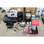 AN ASSORTMENT OF ITEMS TO INCLUDE A PRINTER, TWO COFFEE MAKERS AND SPEAKERS ETC