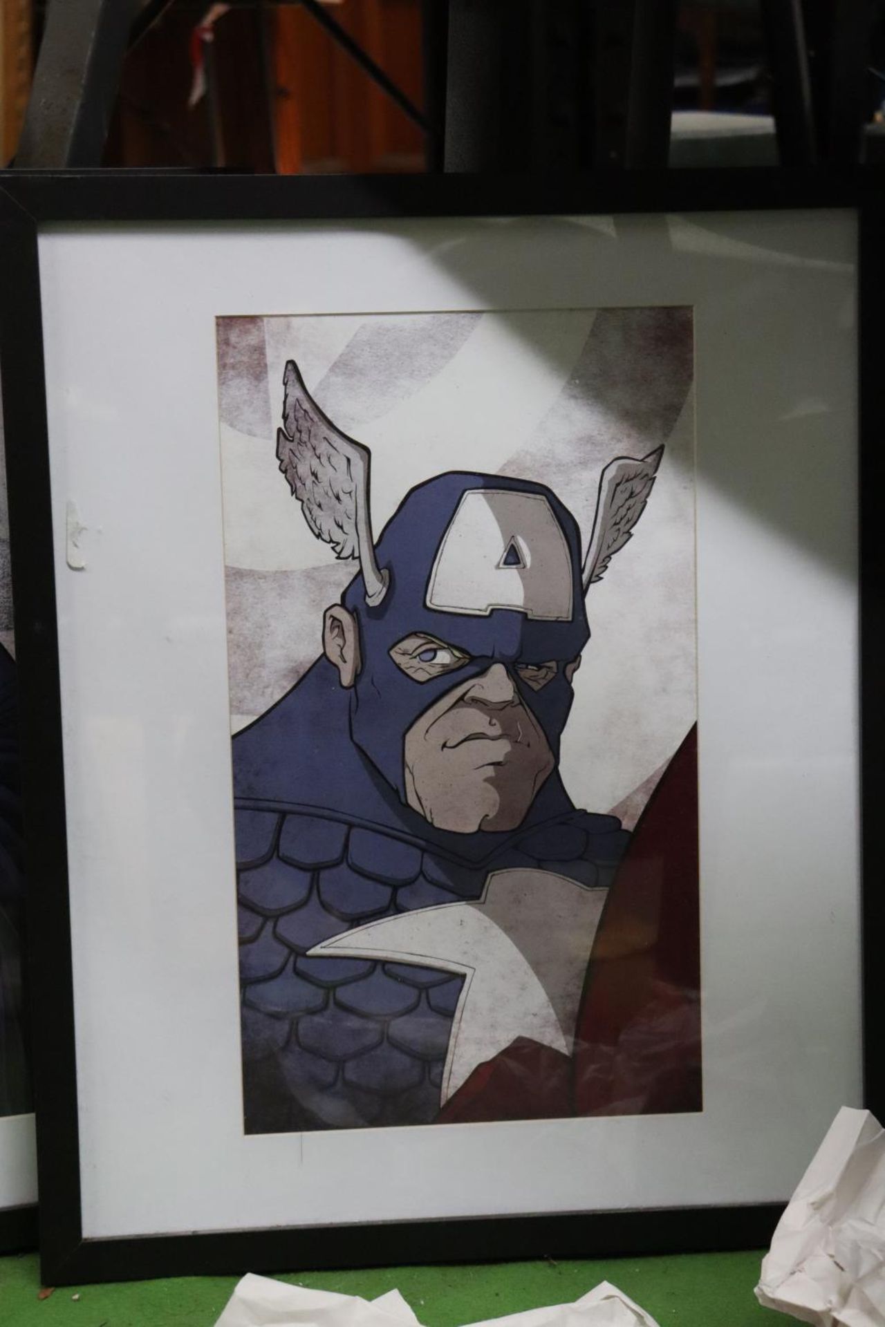 TWO FRAMED SUPERHERO PRINTS TO INCLUDE BATMAN AND CAPTAIN AMERICA, 43CM X 54CM - Image 2 of 5