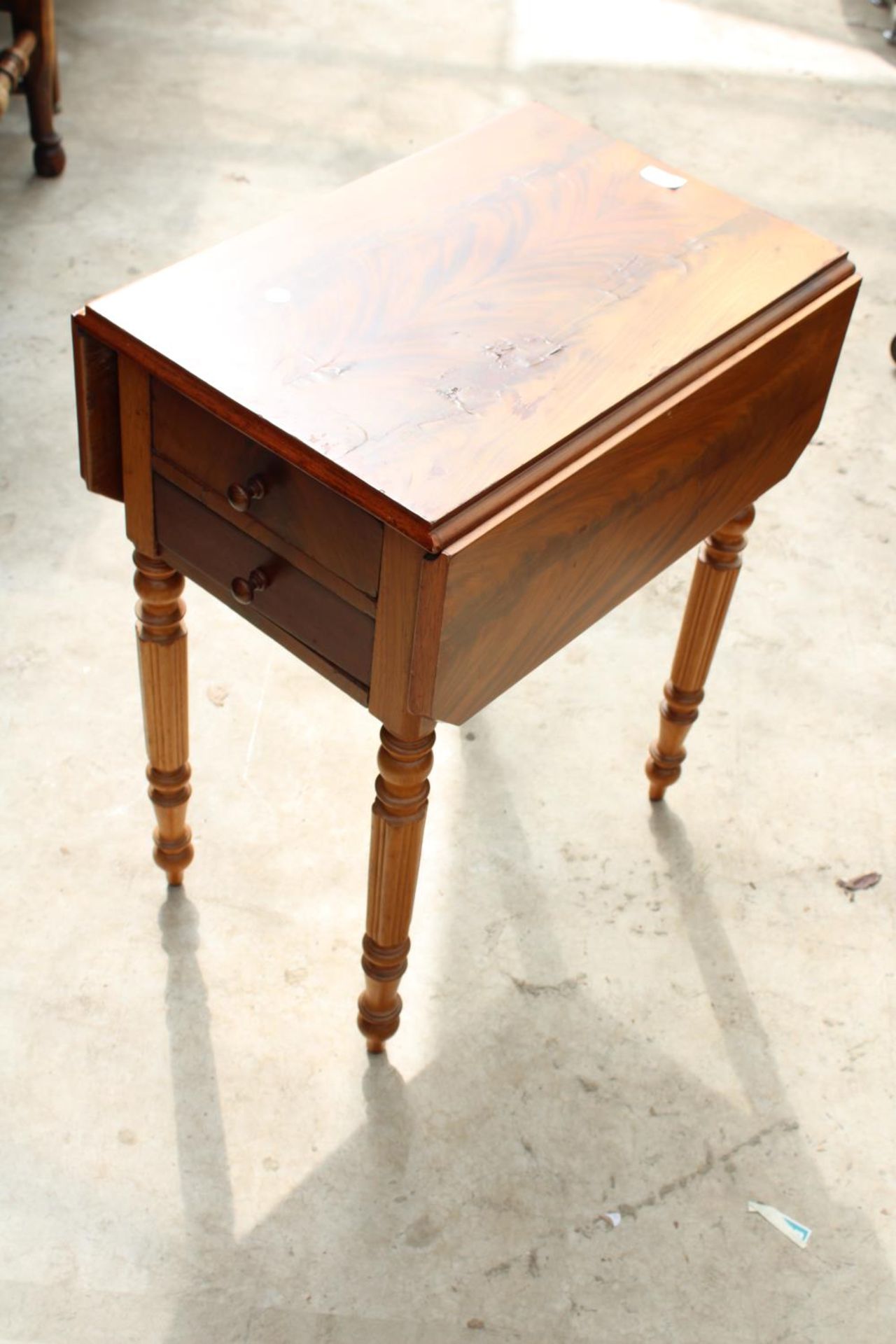A 19TH CENTURY MAHOGANY WORK TABLE WITH 2 DRAWERS, SIDE CUPBOARD AND WORK BOX - Image 2 of 5