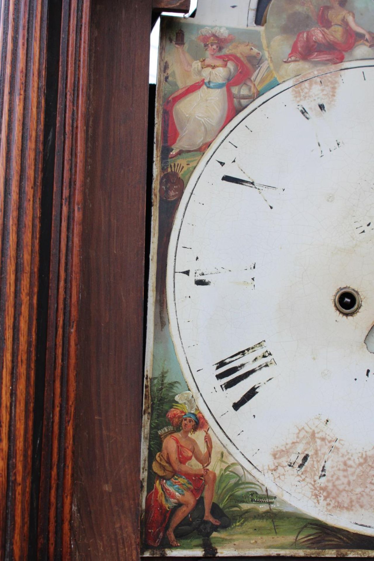 A 19TH CENTURY OAK AND MAHOGANY INLAID EIGHT DAY LONG CASE CLOCK WITH PAINTED ENAMEL DIAL - Image 7 of 12