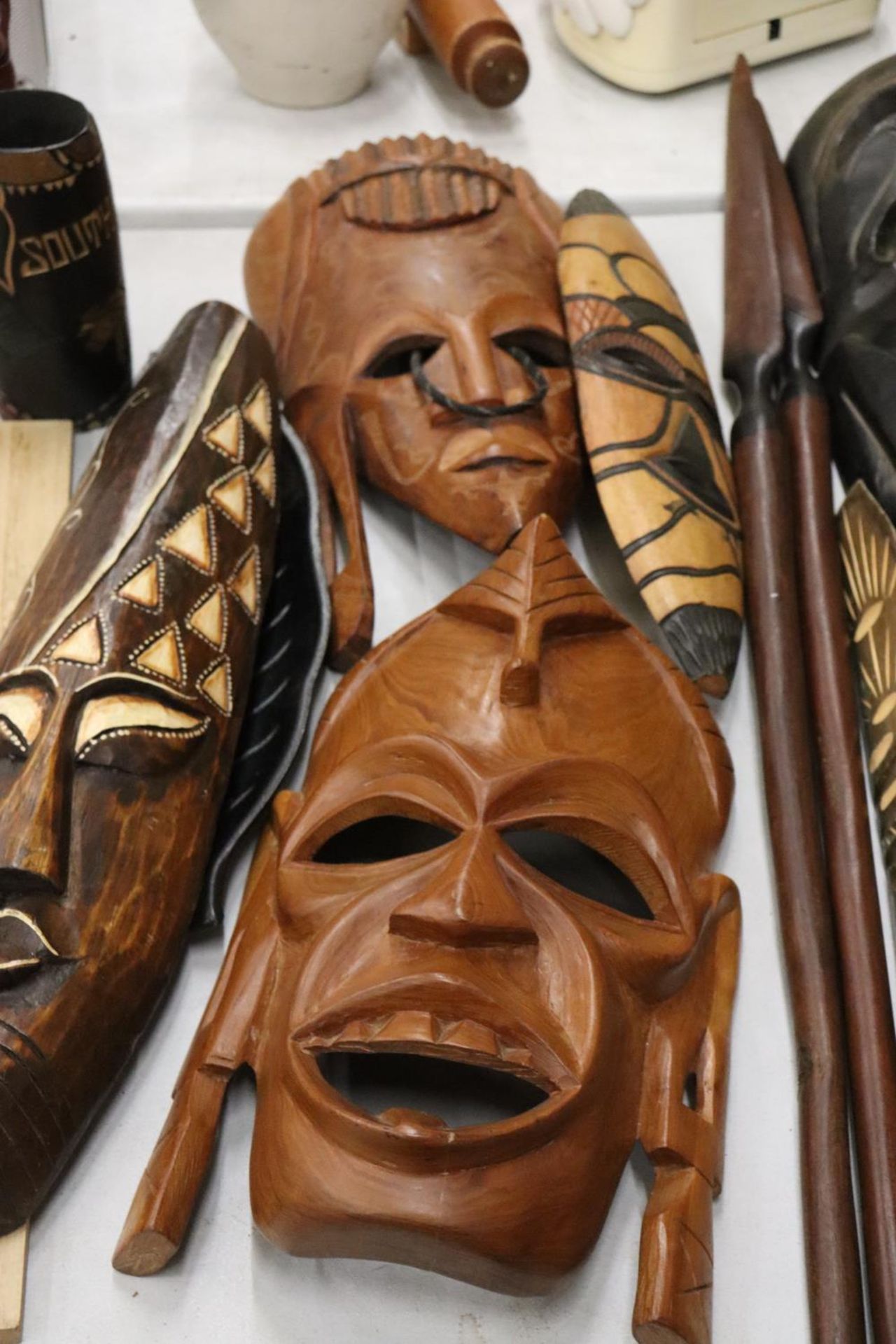 A LARGE COLLECTION OF AFRICAN MASKS, ETC - Image 4 of 7