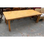 A VICTORIAN STYLE PINE KITCHEN TABLE, 84" X 36"