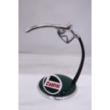 A GREEN CASTROL PETROL PUMP HANDLE ON A BASE, HEIGHT 34CM