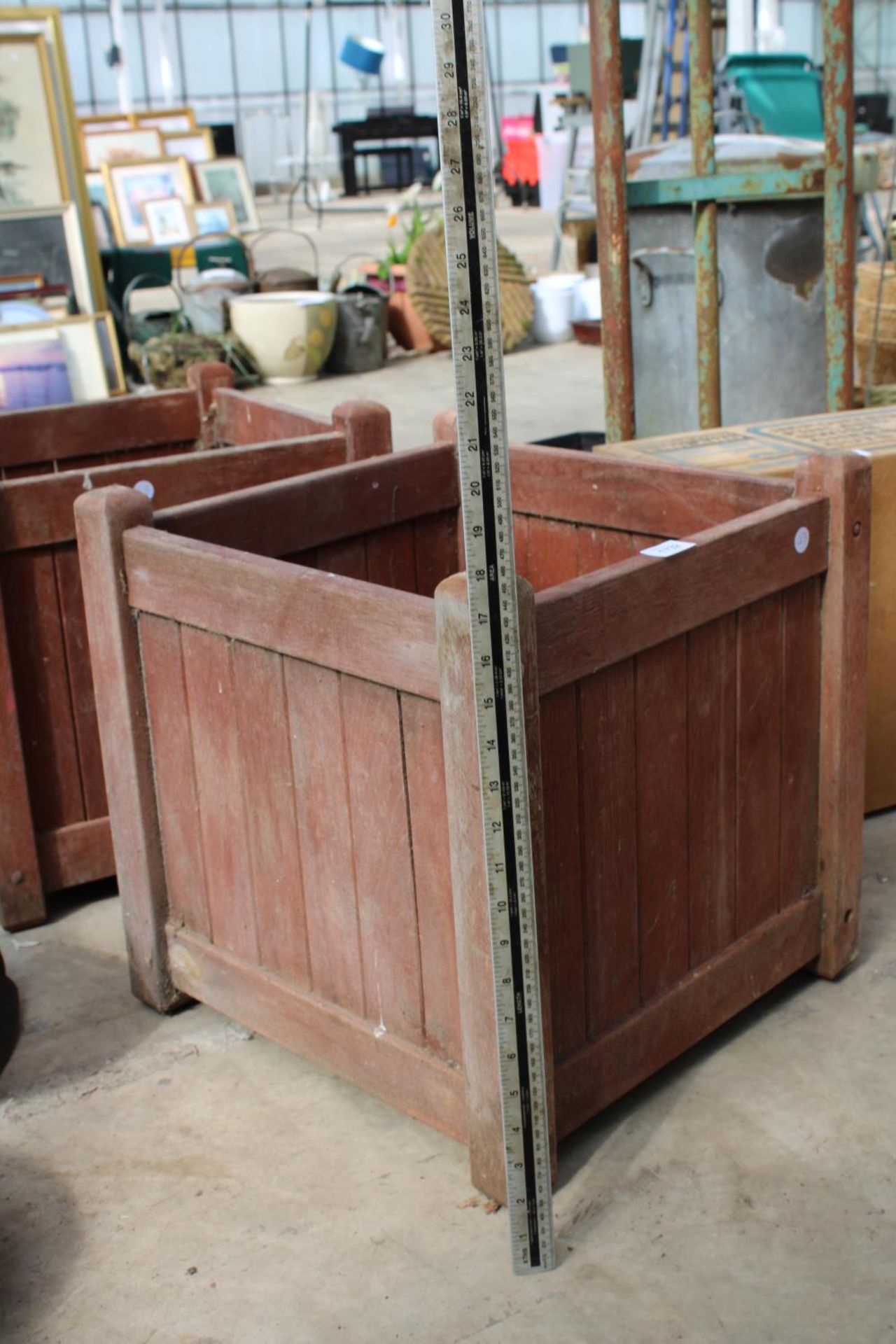 TWO SQUARE WOODEN PLANTERS - Image 3 of 3