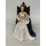 A ROYAL DOULTON FIGURE OF THE QUEEN SEATED