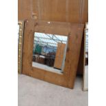 A MODERN 48" SQUARE PINE FRAMED MIRROR