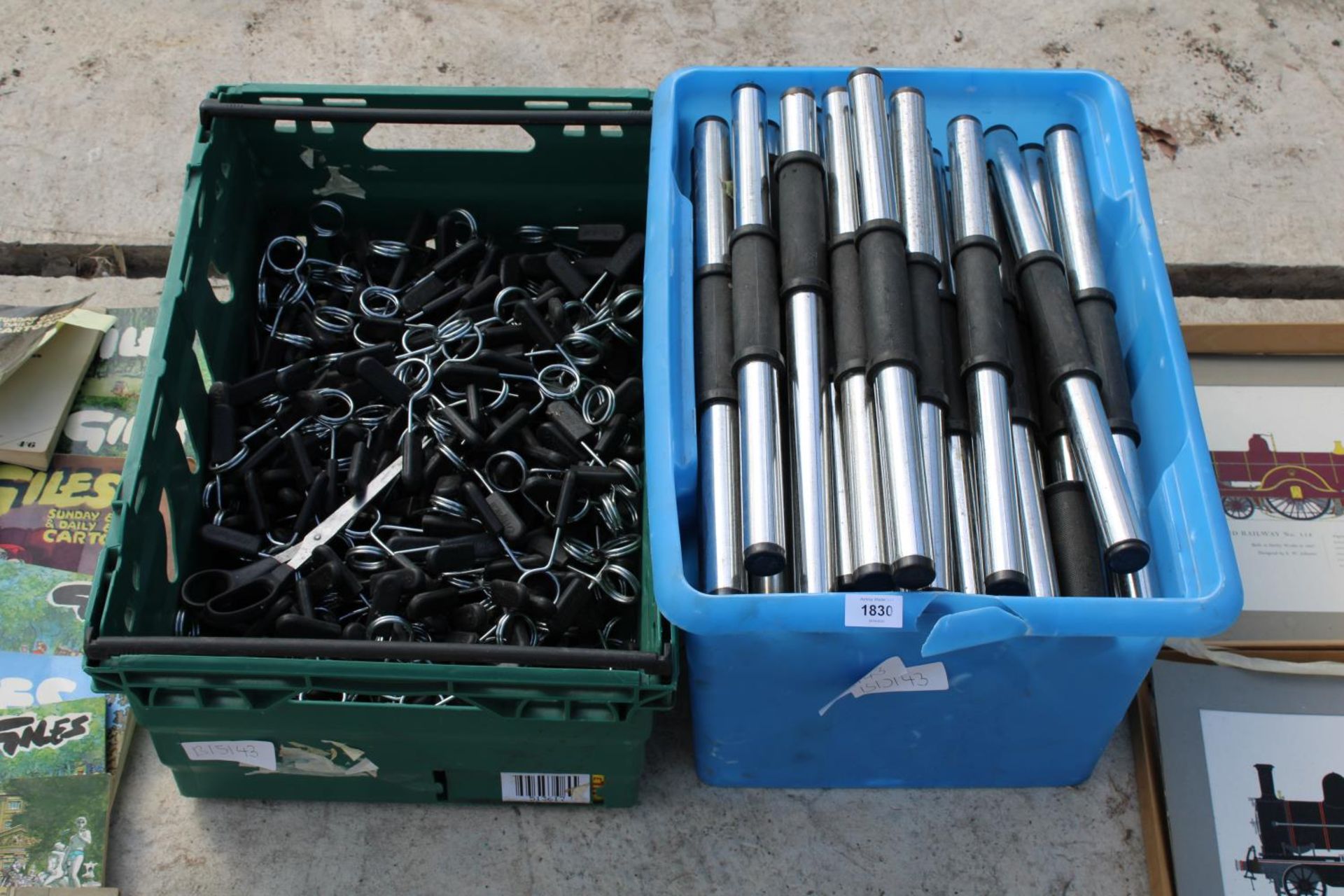 A LARGE QUANTITY OF WEIGHT BARS AND GRIP STRENGTHENERS ETC