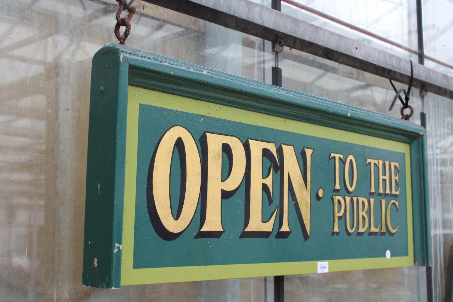 A HAND PAINTED 'OPEN TO THE PUBLIC' WOODEN SIGN - Image 2 of 3