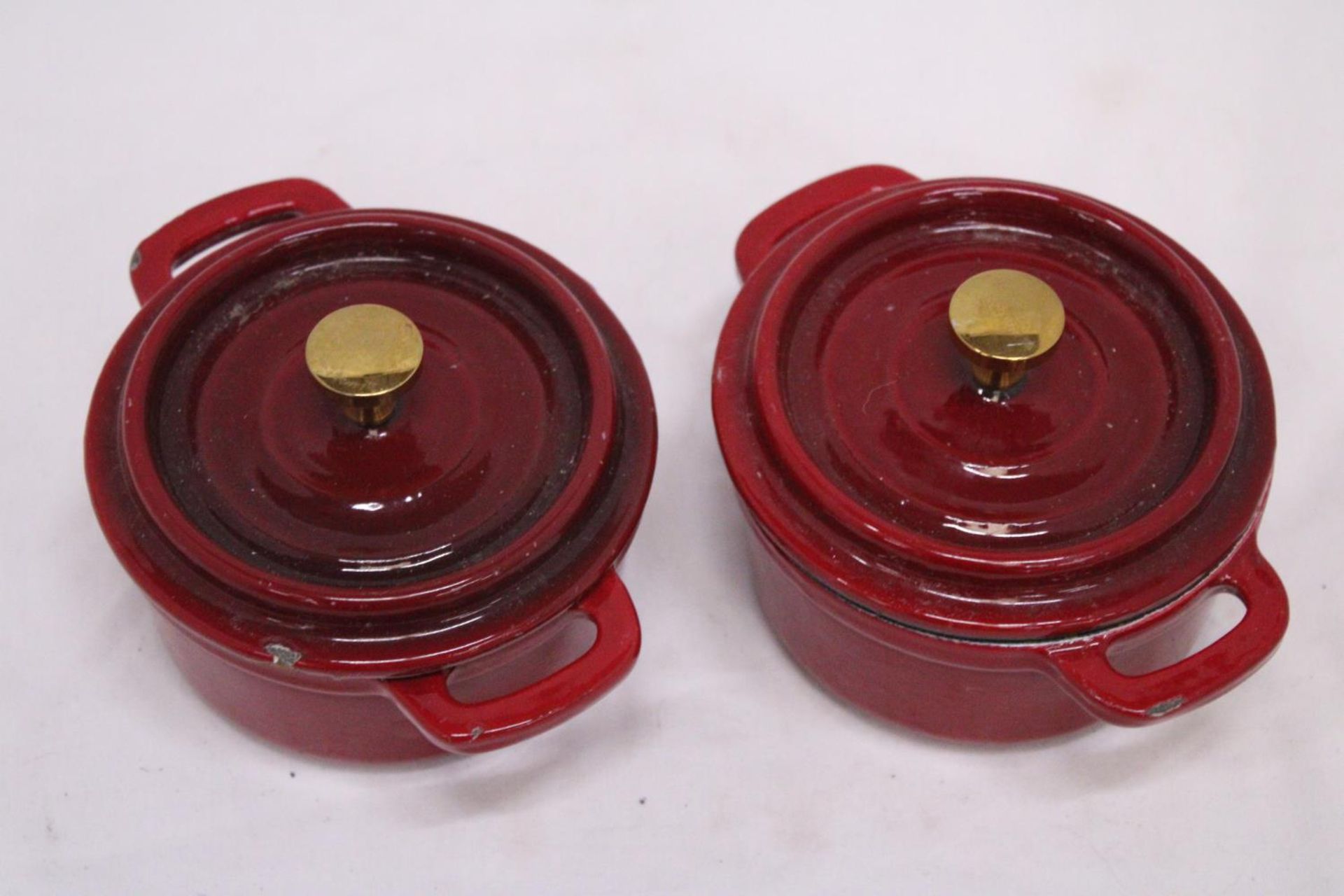 TWO MINI CAST IRON LIDDED COOKING POTS - Image 2 of 4