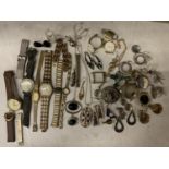 A MIXED LOT OF WATCH AND WATCH PARTS PLUS COSTUME JEWELLERY FOR RESTORATION