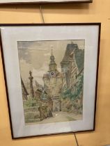 A FRAMED PRINT OF A WATERCOLOUR OF ROTHENBURG OB DER TAUBER BY WILLI FOERSTER