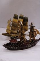 TWO MODELS OF SHIPS TO INCLUDE ONE WOODEN AND ONE HORN