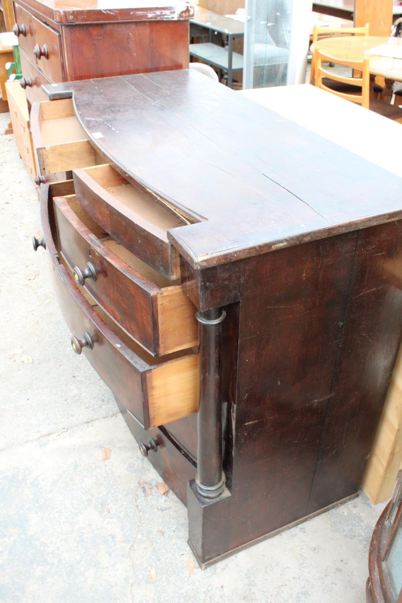 A VICTORIAN MAHOGANY BOW-FRONTED CHEST OF 2 SHORT, 3 LONG AND 2 SECRET FRIEZE DRAWERS, 49" WIDE - Image 4 of 6