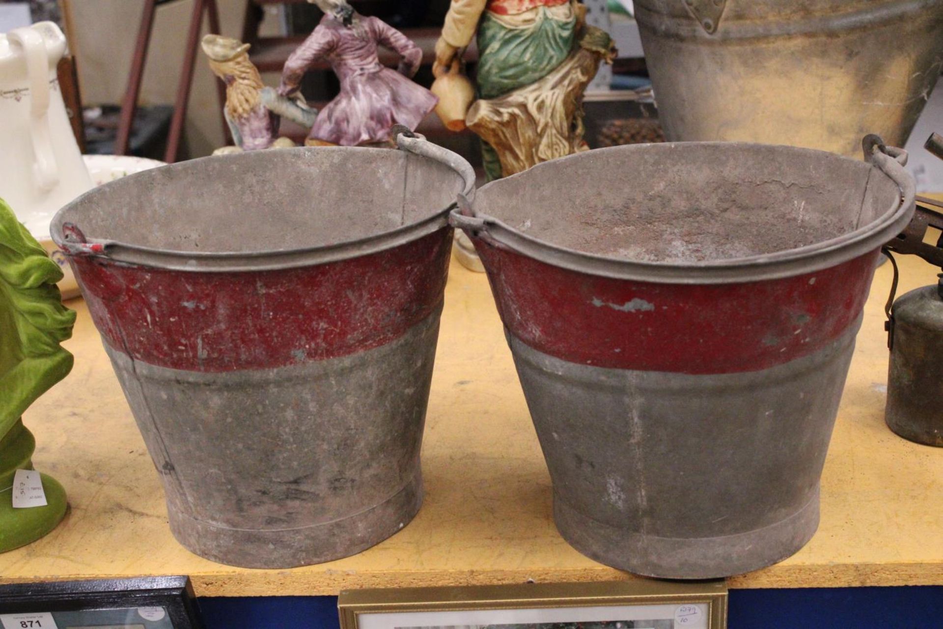 A PAIR OF WW2 GALVANISED RED BAND SAND BUCKETS - Image 2 of 2