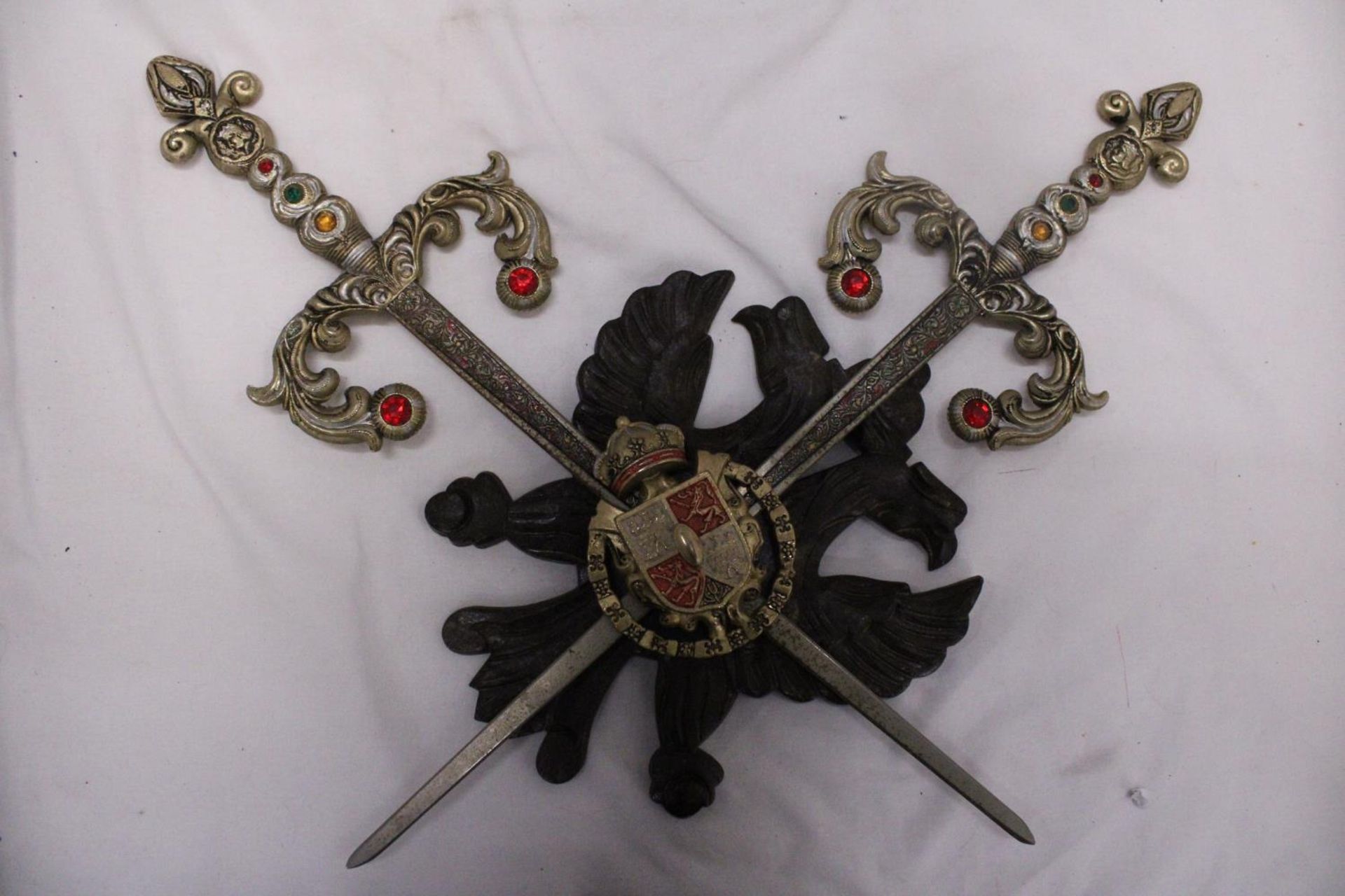 TWO VINTAGE SWORDS ON A CRESTED PLAQUE - Image 2 of 6