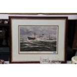 A LIMITED EDITION, 2/100, SIGNED PRINT OF BLUE FUNNEL LINE SHIP 'ELPENOR'