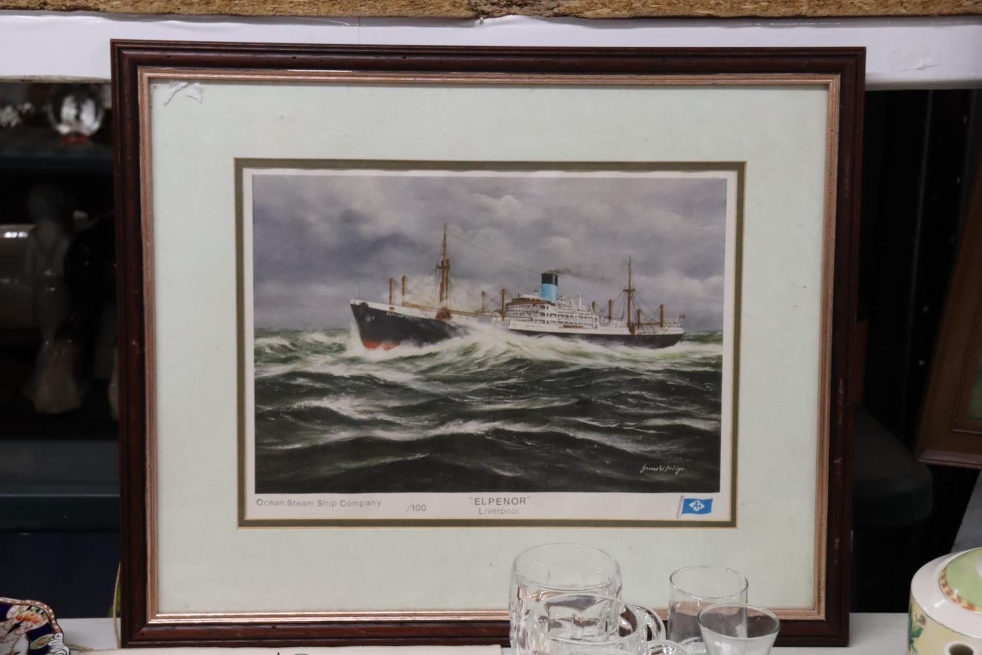 A LIMITED EDITION, 2/100, SIGNED PRINT OF BLUE FUNNEL LINE SHIP 'ELPENOR'