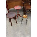 A BENTWOOD STOOL, MINIATURE WROUGHT IRON CHAIR WITH INSET TILE SIGNED VALLAURIS, R. LEDUC AND TRIPOD