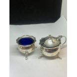 TWO HALLMARKED BIRMINGHAM SILVER SALTS WITH BLUE GLASS LINERS