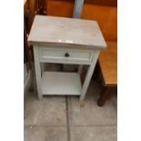 A MODERN PAINTED BEDSIDE TABLE WITH SINGLE DRAWER