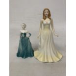 A ROYAL DOULTON FIGURE FROM THE GEMSTONES COLLECTION JUNE "PEARL" AND A SMALL COALPORT FIGURE