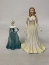 A ROYAL DOULTON FIGURE FROM THE GEMSTONES COLLECTION JUNE "PEARL" AND A SMALL COALPORT FIGURE