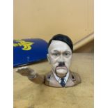 A PAINTED METAL ADOLPH HITLER ARTICULATED BUST - HIS MOUTH OPENS WHEN HIS ARM IS RAISED. HEIGHT