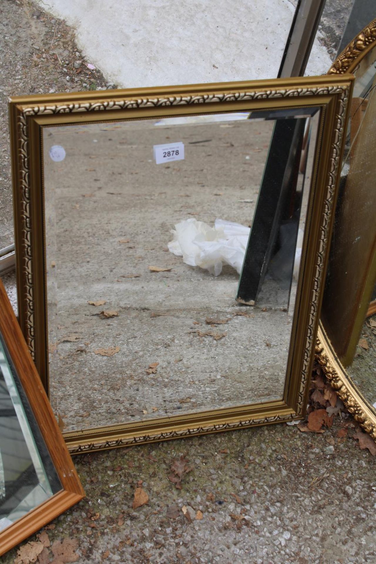 A MODERN GILT FRAMED WALL MIRROR, 22" X 17.5" AND A PINE FRAMED MIRROR - Image 2 of 2