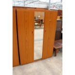 A RETRO SCHRIEBER TWO DOOR WARDROBE WITH MIRRORED CENTRAL SECTION, 47.5" WIDE