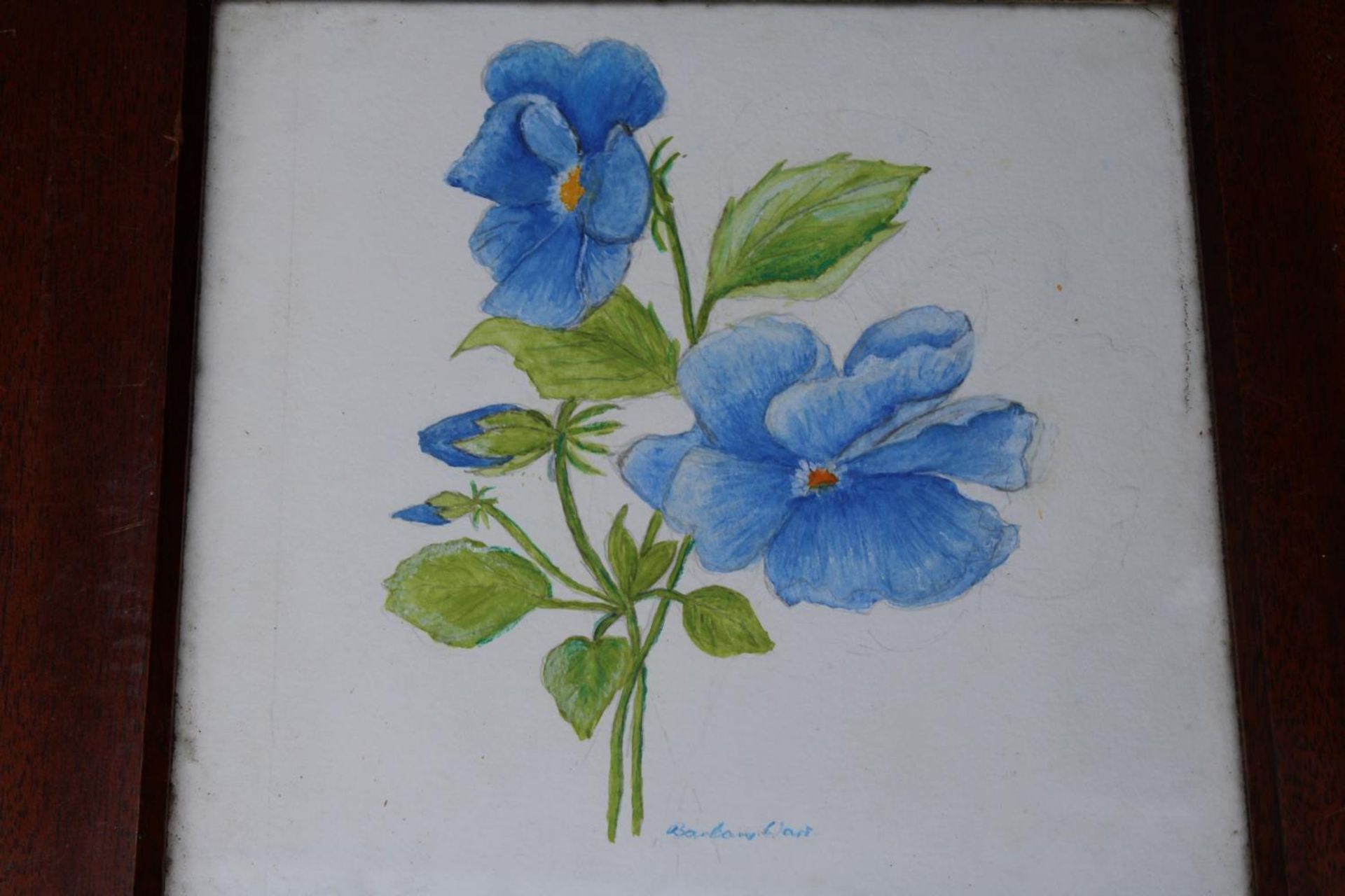 A PAIR OF GORDON WARR SMALL LAMP TALBES, ENCLOSING TWO WATER COLOURS SIGNED BARBARA WARR - Image 3 of 7