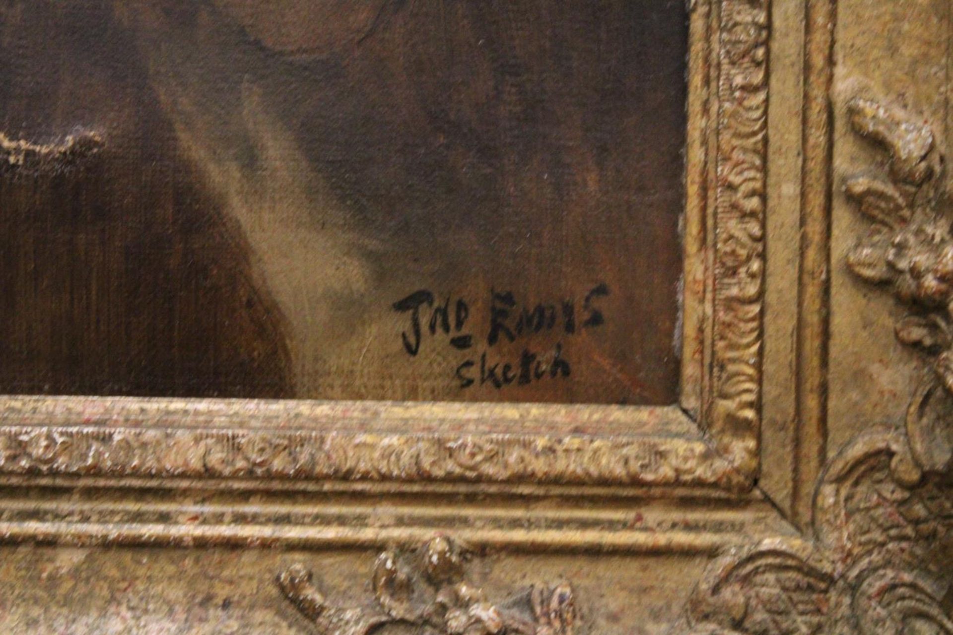 A OIL ON CANVAS IN GOLD GILT FRAME - PORTRAIT OF A DOG - SIGNED JED EMIYS - Image 3 of 4