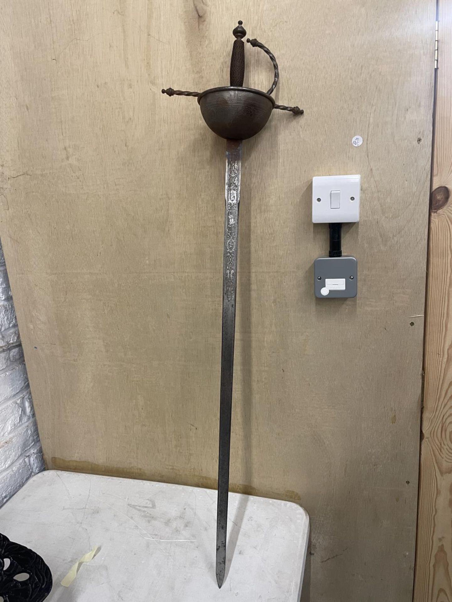 A SPANISH MADE REPLICA RAPIER, 84CM BLADE MARKED TOLEDO, CUP GUARD, LENGTH 104CM - Image 3 of 4