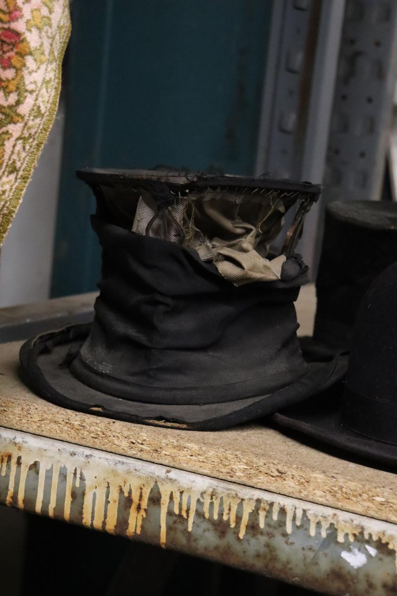 TWO VINTAGE TOP HATS AND A BOWLER HAT - TOP HATS A/F - Image 2 of 6