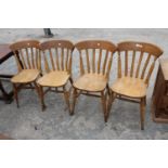A SET OF FOUR VICTORIAN STYLE BEECH KITCHEN CHAIRS