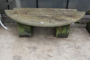 A YORK STONE BENCH WITH TWO PEDESTAL BASES (L:148CM)